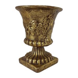 Gold Urn Planter Ceramic Baroque Vine With Leaves Hollywood Regency